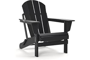 TORVA Folding Adirondack Garden Chair, Wide HDPE Recycled Plastic Armchair - Weather Resistant, Outdoor Reclining Chair for Patio Lawn & Fire Pit, Black Color
