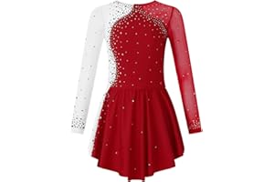 iEFiEL Mädchen Eiskunstlauf Kleider Langarm Glitzer Ballettkleid Swing Kleid Schaukel Tanzkleid Turnanzug Kinder Tanzkostüme