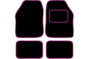 Carsio Universal Car or Van Floor Mats 4PC Set Non Slip Carpet with Pink Edging