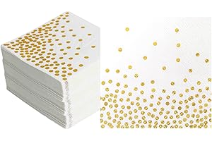 CEILIWEN Tovaglioli Bianchi e Oro - Confezione da 100, 33 x 33 cm - Per Cocktail, Feste di Compleanno e Bambini