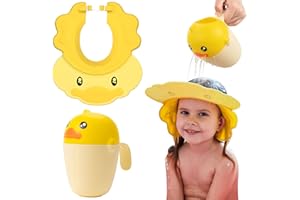 FUNUPUP Duschhaube Kinder Baby Verstellbare Haare Waschen Kinderschutz mit Baby Bath Spülbecher Schild Shampoo Schutz Baby-Visier für Augen und Ohren (Ente,Gelb)