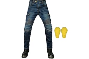 RCLONGEU Pantalon Moto Hombre Mujere con Protecciones, Pantalon Vaquero Moto, Equipos de Protección Mejorados, Marcado CE (Azul,6XL)
