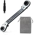 LEONTOOL Offset Ratchet Wrench Ratcheting Service Wrench 3/8" 1/4" 5/16" 3/16" HVAC Service Wrench with Hex Bit Adapter for Air Conditioning, Refrigeration Equipment, Equipment Repair