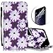 Produktbild Galaxy A3 Hülle,Samsung A3 2016 Ledertasche,Sunroyal Kunstleder Flip Case Schutzhülle Lila Weiß Cool Elegant Retro Schön Blumen Muster Painted PU Leder Wallet Case Flip Cover im Bookstyle Handytasche Skin Schale Brieftasche mit Strap Magnetverschluss Standfunktion und Karte Halter Etui Handyhülle für Samsung Galaxy A3 (2016)+ 1 x Frei Displayschutzfolie-Purple White Flowers
