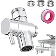 Roscid 3 Way Shower Diverter Valve, Solid Brass Shower Diverter Valve, Sink Valve Diverter Faucet Splitter for Kitchen or Bathroom, with M22-M24, M22-G1/2 Adaptor, Sliver