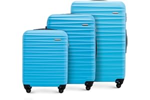 WITTCHEN Walizka podróżna, bagaż podręczny, bagaż kabinowy, walizka na kółkach, twarda obudowa z tworzywa ABS, z 4 kółkami, zamek szyfrowy, uchwyt teleskopowy Groove Line, niebieski, Koffer-Set 3tlg.,