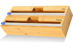YDFYX Folienschneider,Frischhaltefolie abroller, Folienspender ​Aus Bambus Frischhaltefolie, Wachspapierrolle Bambusholz Organizer Für Küchenschublade (2 Steckplatz)