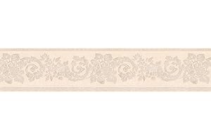 BREWSTER HOME FASHIONS Brewster 418B009 Borders and More Vintage Floral Scroll Wall Border, 5.125-Inch by 180-Inch, Cream/Gray