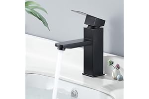 AiHom Wasserhahn Bad Schwarz Matt Eckige Waschbeckenarmatur aus Edelstahl Armatur Bad Mischbatterie Waschbecken Badarmatur Wassersparend