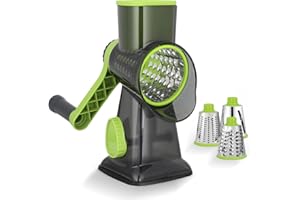 Dreamhigh® Taglia Verdure Manuale, Mandolina per Verdure con 3 Acciaio Inox Pale Tamburo, Forte Aspirazione, Grattugia Verdure, per Cucina Verdure, Patate, Carote, insalate, Tritatutto(Verde)