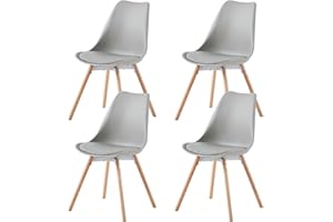 buybyroom Set di 4 sedie da sala da pranzo, imbottite, da cucina, seduta, per soggiorno, sala da pranzo, sala conferenze, in legno massiccio, grigio
