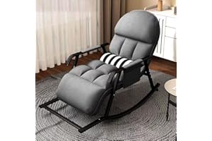 GENERIC Sedia a dondolo, per soggiorno, sedia a dondolo con 5 livelli regolabili, schienale e poggiapiedi, per esterni, con tasche laterali, adatta per soggiorno, camera da letto (grigio)