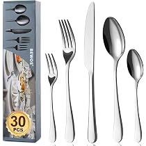BEWOS Besteck Set für 6 Personen-30 teilig Essbesteck Set inkl. Messer, Gabel, Löffel, Besteck Edelstahl Spiegelpoliert, Spülmaschinenfest Küche, Haushalt & Wohnen