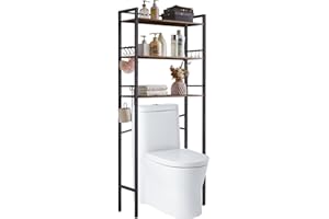 YMYNY Étagère de Toilettes, Étagère de Rangement à 3 Niveaux, Étagère Dessus Toilette, Étagère de Salle de Bain, Autoportant avec Porte-Papier Hygiénique, 64×24×165CM Marron Rustique HBR005H