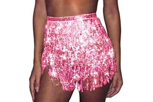 Ushiny Sparkle Silvester Paillette Fringe Weihnachten Mini Röcke Sparkly Tassel Rave Kostüm Festvial Shorts für Damen