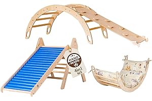 WoodsCraft 4in1 Set: Kletterdreieck mit Rutsche Indoor/Klettern Rampe, Rollenrutsche & Kletterbogen | Holz Montessori Klettergerüst Indoor Spielgeräte | Klettern Kinder Indoor & Klettern Baby