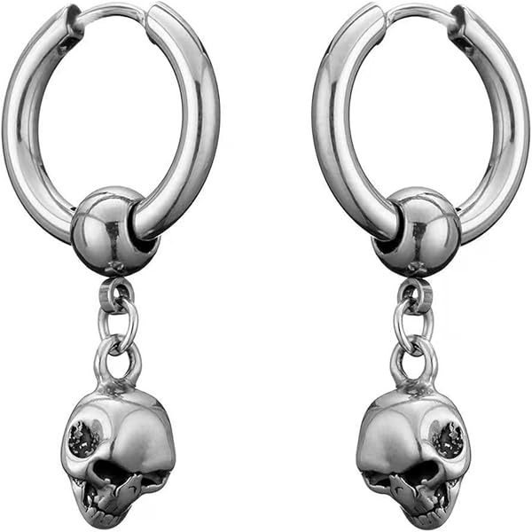 Boucles D'oreilles Tête De Mort Camée - Design Mexicain Calavera Avec Fleur Rose, Acier Inoxydable, 10mm - Style Rock Gothique - 4