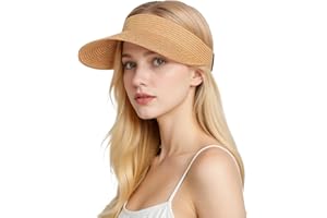SEFIRST Chapeau de Soleil Femme Paille UPF 50+ Pliable Visor Cap, Chapeau Femme Ete Grand Brim Plage Chapeaux De Paille, Protection UV, Réglable, Chapeaux pour Vacances, Pique-niques, Voyages