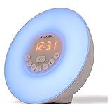 Roxel Alarm Clock Wake Up Light Sunrise/Sunset Simulation Table Bedside Lamp with FM Radio, Colour Changing Mood Light, Nature Sounds and Touch Control Function (White) 