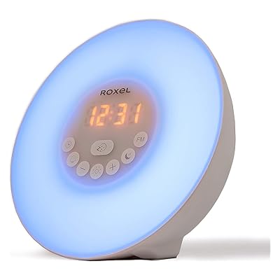 Roxel Alarm Clock Wake Up Light Sunrise/Sunset Simulation Table Bedside Lamp with FM Radio, Colour Changing Mood Light, Nature Sounds and Touch Control Function (White) 