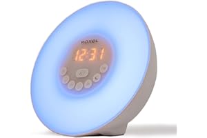 Roxel Sveglia Sveglia Luce Alba Sole/Tramonto Simulazione Lampada da Comodino con Radio FM Cambiamento Colore Luce d'atmosfera, Suoni naturali