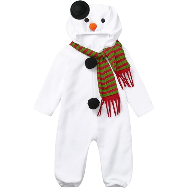 Tutina Neonato Pupazzo Di Neve In Pile - Costume Di Natale Per Bambini 2 Anni Con Cappuccio E Sciarpa