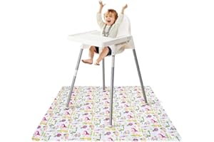 Winthome Tappetino Seggiolone Bimbi Impermeabile e Antiscivolo- Tappeto Bambini Pulisce Facilmente, Tappeto per la Pappa Pieghevole, Tappeto Svezzamento Proteggere il Pavimento, 110x110cm