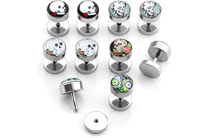 JOVIVI Men's Earrings,Black Skull Stud Earrings,8pairs Stainless Steel Skull Ear Piercing Punk Ear Stud Barbell Jewellery For Men Women Boy Gift