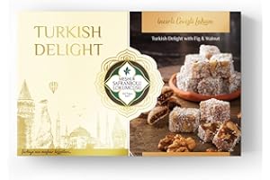 AWARE HOME CONCEPT Luxury Turkish Delight with Fig and Walnut Covered with Coconut 400g Dessert Gift Box – Gift Option for the Special Days – Deluxe, Assorted, Traditional Turkish Hazelnut Lokum with Gift Box