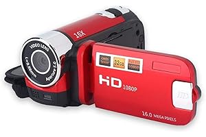 Diyeeni Caméscope vidéo portatif 1080P FHD Zoom numérique 16x, Appareil Photo numérique Trabar DV avec capteur COMS, Haut-Parleur intégré, Écran Rotatif 270 °, Caméra vidéo(Rouge)