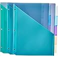 Amazon Basics Two Pocket Plastic Dividers with 5 Tabs, Pack of 3, Letter Size, Assorted Color