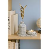 Siyah & Beyaz Seramik Vazo, Tealight Mumluk ve Dekoratif Tepsi Seti - Beyaz Minimal Tasarım