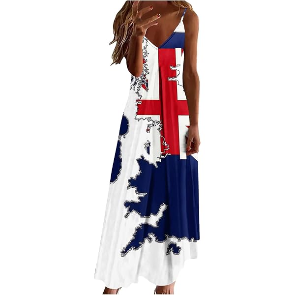 HOOUDO Womens Union Jack Dress Sleeveless Spaghetti Straps Coronation  Dresses Casual Vintage V Neck Ladies British Flag Dress Union Jack Clothing  Summer Long Maxi Beach Sundresses Blue : Amazon.co.uk: Fashion