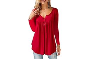Beluring Women Casual V Neck Tops Long Sleeve Pleated Tunic Tops Shirts Blouse