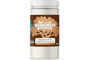 Rainforest Foods Organic Virgin Coconut Oil 1L for Cooking, Baking, Skin & Hair Moisturiser, Recyclable Tub