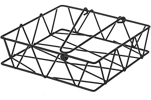H HANSEL HOME Portatovaglioli Quadrato Con Barra Fermatovaglioli da Tavolo in Metallo Nero 18 x 18 x 5 cm