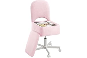 Rolanstar Velvet Vanity Chair with 13.5L Storage & Wheels, Comfy Office Chair with Adjustable Height, Swivel Dressing Table Stool for Home Office, Bedroom, Makeup Room (Pink, Large)