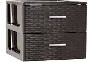 ACAN Tradineur Cassettiera Rattan Plastica 2 Cassetti Torre Multiuso Organizer Ausiliario Bagno, 31,5 x 36,5 x 36,5 x 36,5 cm, colore wengé