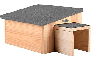 Rivanto® Igelhaus aus Holz, 36 x 27 x 20 cm, mit wasserdichtem Schräg-Dach, aus Holz, mit überdachtem Eingang
