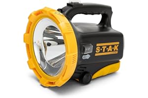 STAK Velamp R920 Phare Professionnel Rechargeable 20W LED Cree XHP 1600Lumen. Imperméable IP43. Faisceau Visible à 1,5km. Powerbank. Clignotant Rouge. avec Accessoires, Plastique, Jaune/Noir
