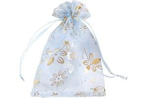 FAVORTALK Organza Gift Bags 30 Pcs Jewelry Pouches Wedding Favor Bags Use for Storing Gifts Candy Jewelry Earrings Crafts 16x22 cm/ 6.3 x 8.7 inches Lightblue
