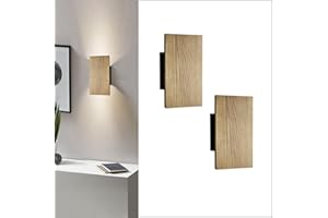 Ouglres Lampada da parete a LED in legno, con interruttore, set da 2 pezzi, per interni vintage, per soggiorno, camera da letto, corridoio, luce da notte, luce bianca calda, 8 W