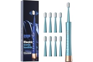 AJELU USB Rechargeable Sonic Electric Toothbrush for Adults, Powered Motor High Vibration Teeth & Gum Care, Soft Dupont Brush Heads, 2 Minutes Timer 5 Modes, Green