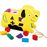 Toys of Wood Oxford Chien en Bois Jouet à Tirer avec Puzzle de Forme et Jeu De Tri Formes et Couleurs - Jouet à Tirer Bois po