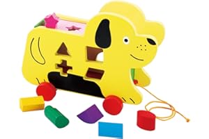 TOYS OF WOOD OXFORD TOWO Wooden Pull Along Dog with Shape Sorter – Montessori Puzzle Toy for Babies and Toddlers – Educational Toy for Early Learning and Motor Skills
