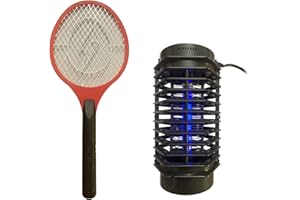 GzCommodities Lámpara Antimosquitos Eléctrica y Raqueta Mata Moscas y Mata Mosquitos, con Seguro para Niños, Apto para Exterior e Interior (Rojo)