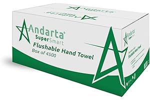 Andarta 2 Ply V-Fold White Flushable Hand Towel (Box of 4500, 20 Sleeves of 225 Towels) Prevents Blockages, Single Sheet Dispensing. Suitable for Hospitals, Care Homes, Education