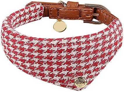 Miaosun Adjustable Leather Cat Collar Style Charming Plaid Scarf for Small Pet (red plaid scarf)