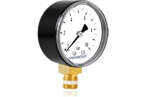 UHARBOUR manometer vatten 0–10 bar, 1/4 tum tryckluft nedre hållare, 1/4 BSP-mässinganslutning, MT016