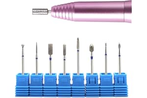 XBFOCNH Broca de 8 piezas para uñas, Broca profesional de carburo de tungsteno para uñas de grano medio para quitar gel, acrílico, cutícula, herramientas de manicura y pedicura